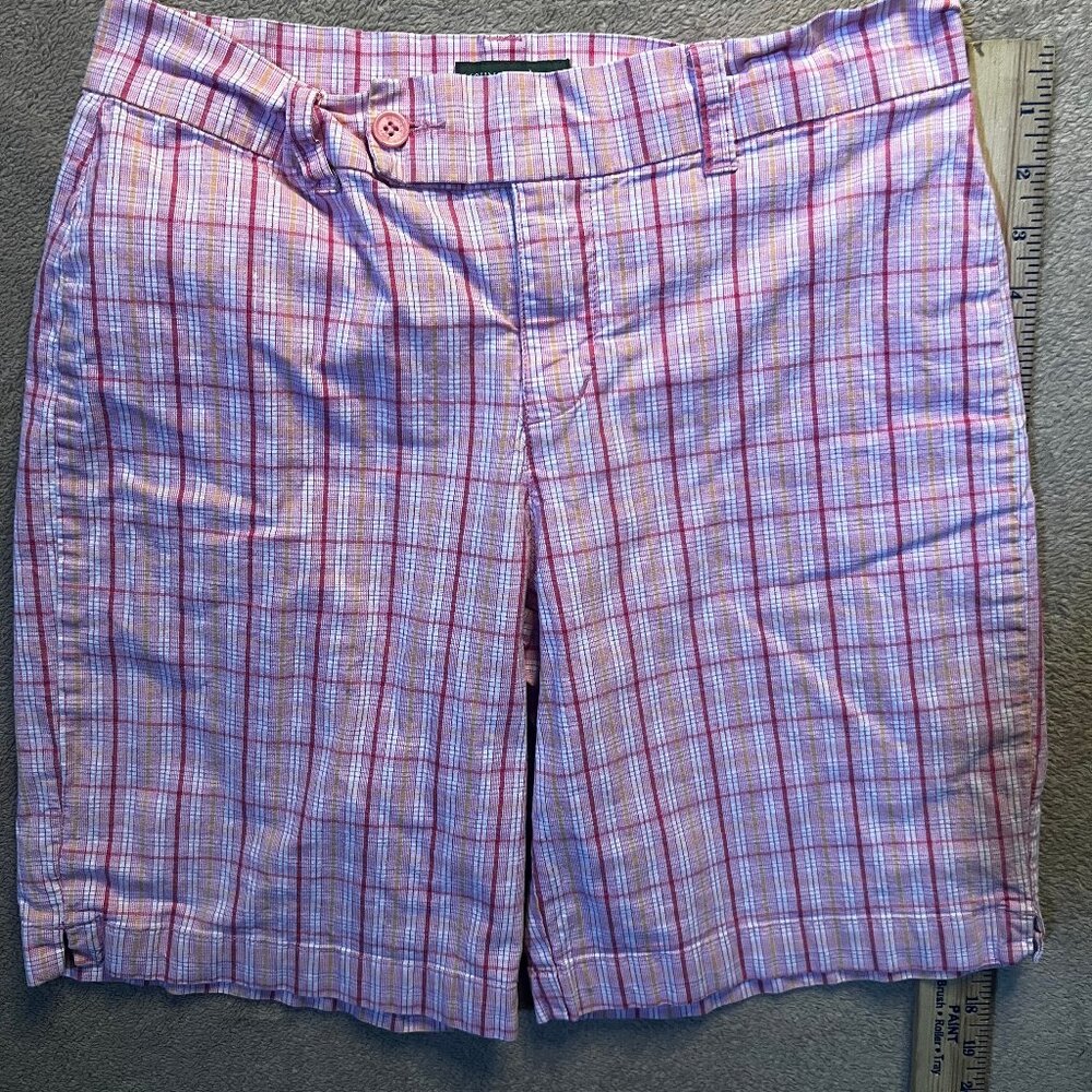 Mountain Lake Women 6 Petite Pink White‎ Plaid Checker Bermuda Cuffed Shorts